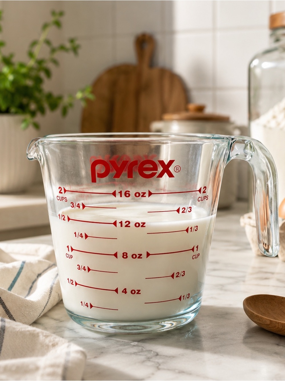 Pyrex Clear Glass Measuring Cup with Red Logo and Markings